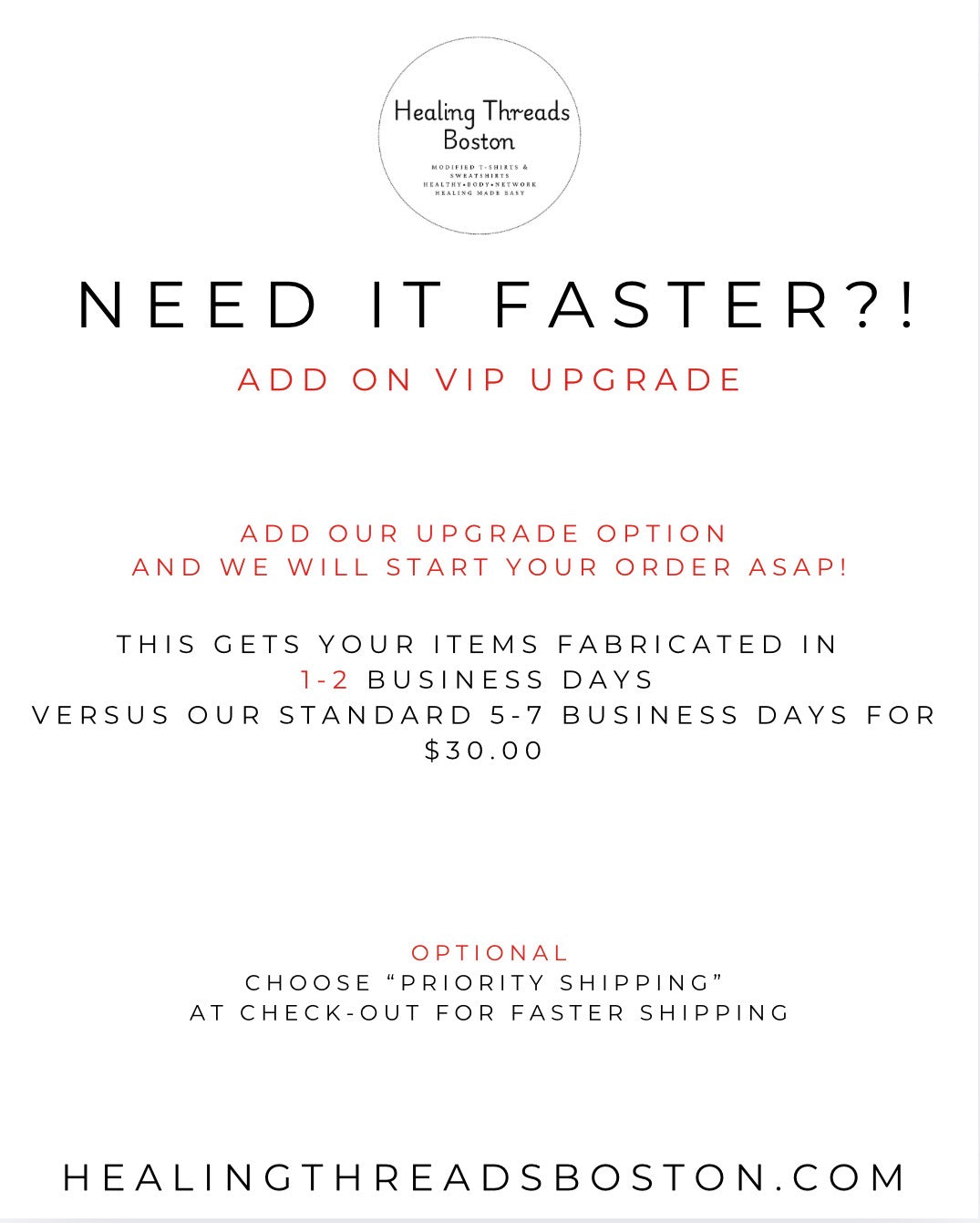 VIP UPGRADE  • Need your items faster?! Add this upgrade option to your cart and we will begin fabrication today!