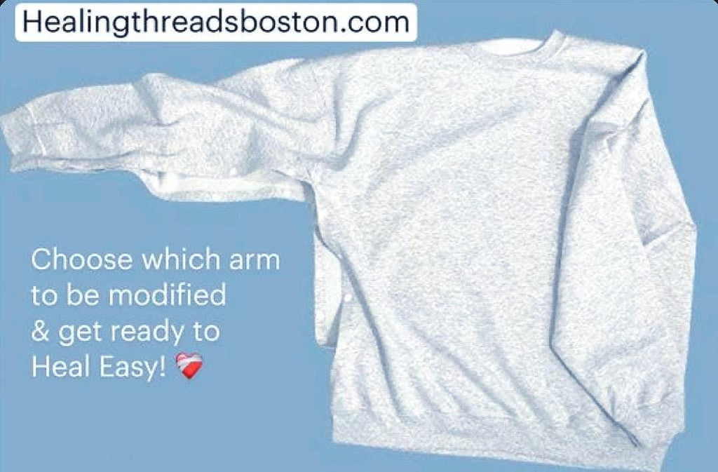 Wrist-or-Hand Surgery Sweatshirt with Button Snaps for Easy Dressing Post Surgery Recovery. Arm & Wrist Cuff fully opens