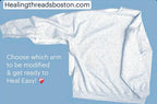 Wrist-or-Hand Surgery Sweatshirt with Button Snaps for Easy Dressing Post Surgery Recovery. Arm & Wrist Cuff fully opens