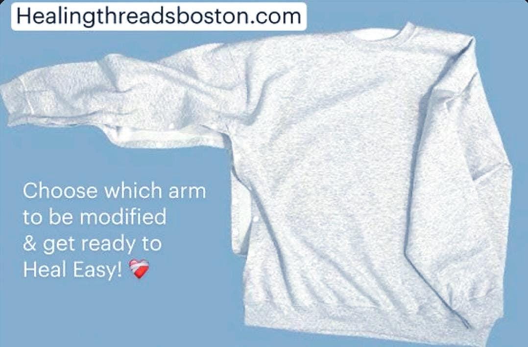 Wrist-or-Hand Surgery Sweatshirt with Button Snaps for Easy Dressing Post Surgery Recovery. Arm & Wrist Cuff fully opens
