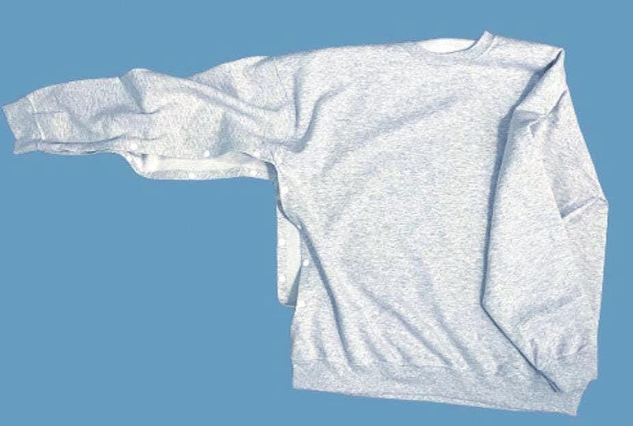 Wrist-or-Hand Surgery Sweatshirt with Button Snaps for Easy Dressing Post Surgery Recovery. Arm & Wrist Cuff fully opens