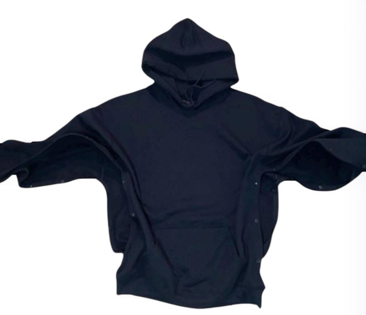 BOTH ARMS Modified; Ideal if both arms are injured or, you will be having surgery on both shoulders. Adaptive Navy Hoodie: Post-Surgery One-Handed Snap Sweatshirt