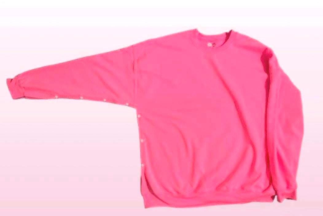 Wrist-or-Hand Surgery Crewneck Sweatshirt with  Button Snaps for Easy Dressing Post Surgery Recovery. Arm & Wrist Fully Open. Surgery Gift Surgery