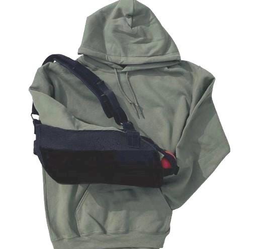 BOTH ARMS modified; Ideal if your are having surgery on both shoulders - Adaptive Military Green Hoodie: Post-Surgery One-Handed Snap Sweatshirt