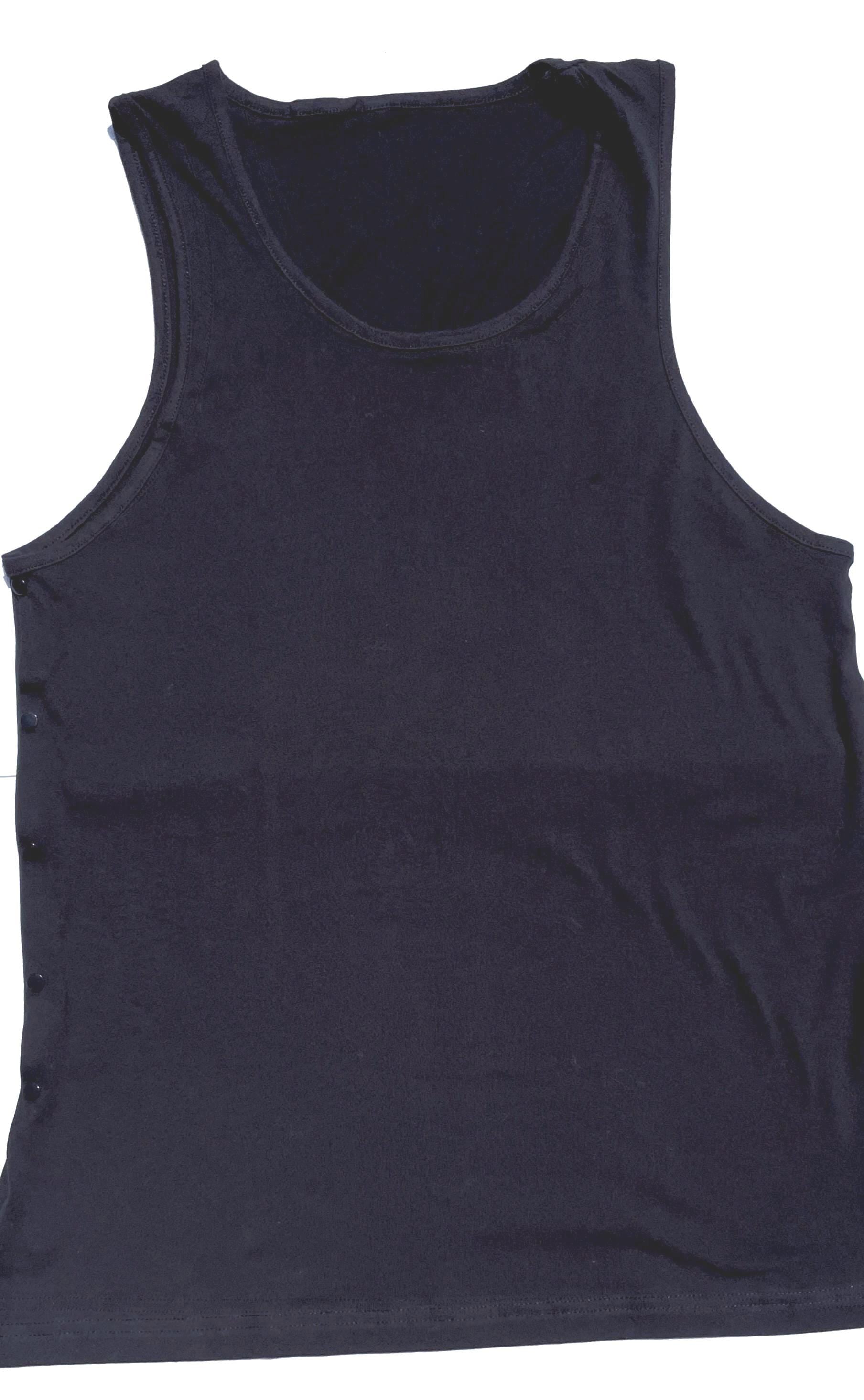 Shoulder Surgery Tank Top: Black Cotton Blend Recovery Shirt with Buttons