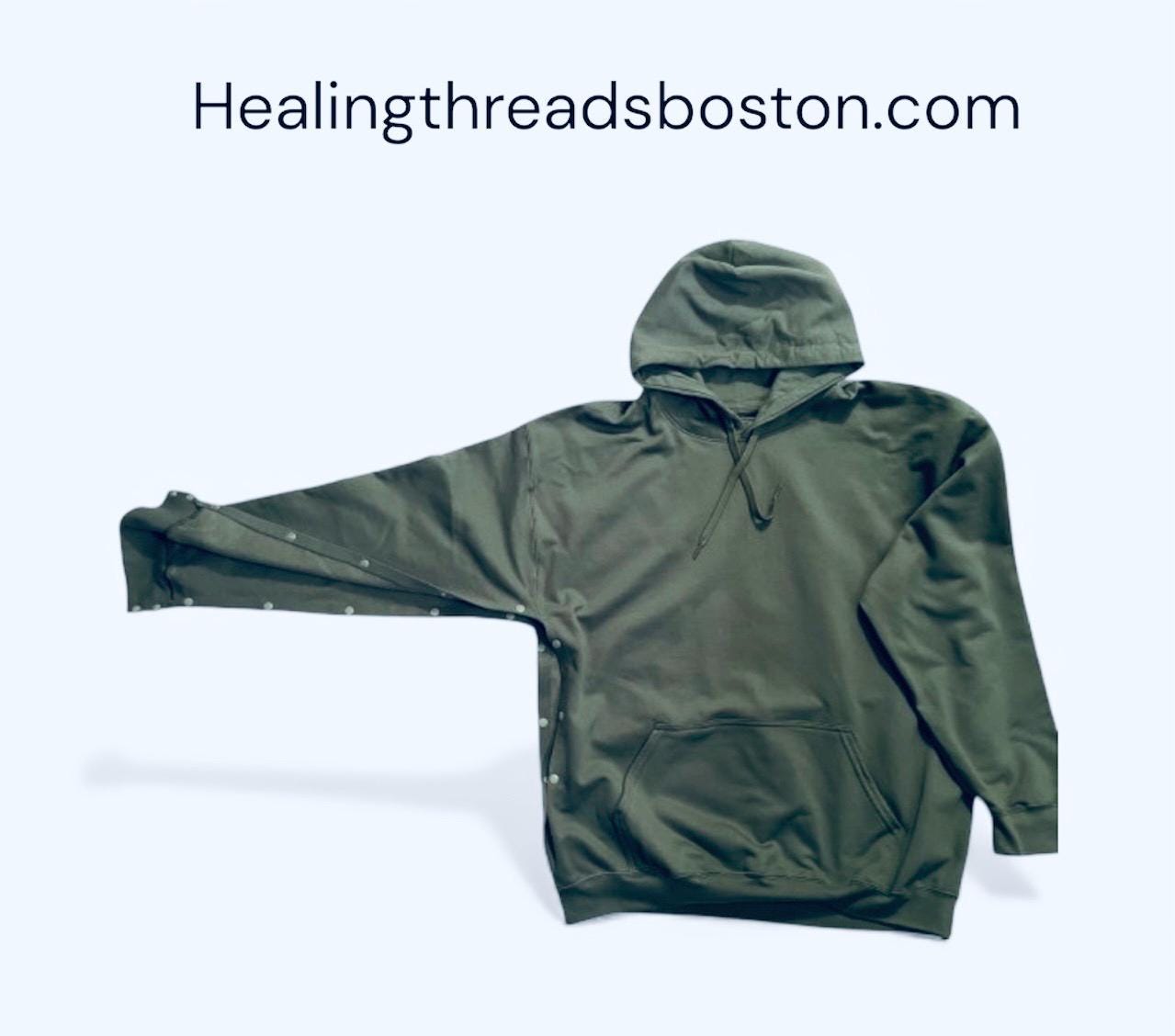Wrist-or-Hand Surgery Hoodie with Arm FULLY CUT including WRIST •  Indicated for surgery on wrist or hand, when not able to get wrist through cuff of sweatshirt